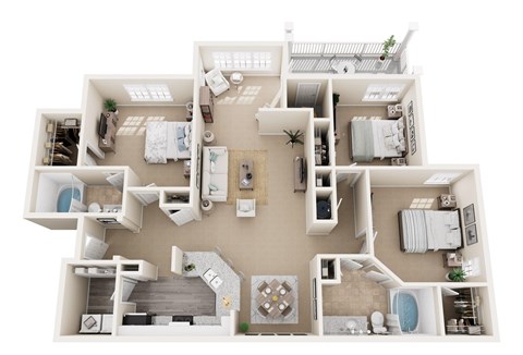 Floor plan for 3 beds, 2 baths, 1555 sqft